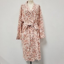 Garnet Hill Organic Cotton Robe Size XL Floral Long Pink Tie Long Sleeve Pockets picture