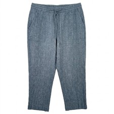 J Jill Pure Jill Blue Linen Cotton Cropped Wide Leg Pants Large Drawstring - IW picture