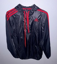 Adidas Windbreaker Jacket Black Red Hooded Pullover picture