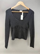 Aritzia Wilfred Soloist Pointelle Knit Black Long Sleeve Top Womens Size L picture