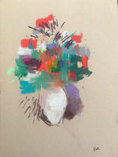 Flowers Cubism Still Life Pastel Painting On Paper 9”x12” Original Signed Art picture