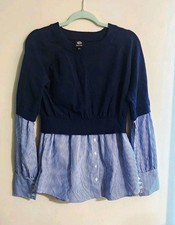 Bobeau Blue Navy Knit & White Striped Woven Layered 2-in-1 Top Blouse Size L picture
