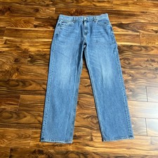 AYR The Bud High Rise Straight Leg Jeans Yada Yada Blue Wash Size 33L Made in LA picture