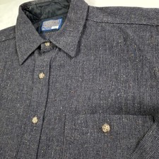 VTG Pendleton Trail Wool Shirt Men’s Medium Blue Heather Suede Elbow Patches USA picture