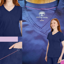 Healing Hands Purple label - Women's Mock Wrap Jordan Solid Top picture