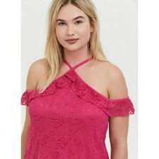 Torrid Pink Lace Halter Cold Shoulder Top Size 2X picture