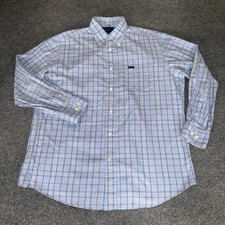 Faconnable Classique Mens Blue Tan Plaid Cotton Button Down Shirt Large Casual picture