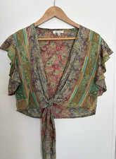 Womens Cropped Tie Front Flutter Sleeve Top OS Festival Boho Fairy RenFaire picture