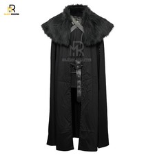Night's Watch Jon's Snow Cosplay Costume Halloween Party Men Fur Cloak and Vest picture