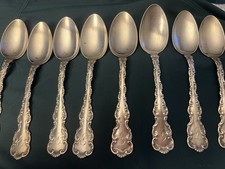 Antique 1891 Whiting Louis XV Sterling Silver Teaspoons Set of 8 Monogram picture