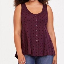 Torrid Burgundy Black Polka Dot Challis Fit and Flare Tank Top Size 1 picture