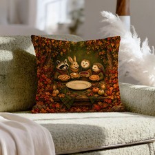 Friendsgiving Potluck Pillow Cover – Fall Table Decor with Animal Friends picture