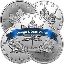 Lot of 5 - $5 Silver Canadian Maple Leaf 1 oz Random Year BU picture