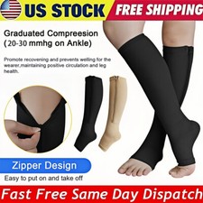 1/3PK Zip-Up Compression Socks 20-30mmHg Open Toe With Zipper Pain Relief Unisex picture