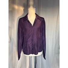 GNW women's 100% Silk Button Down Blouse Purple tailored Shirt Medium.B104. picture