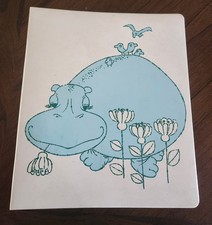 Vintage 1970s Era Large Scrapbook Happy Blue Hippo Album.  14