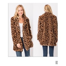 Pink Lily Leopard Print Teddy Jacket - Brown & Black. Womens Size S. Single Hook picture