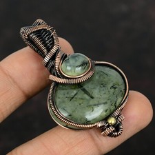 Valentines Deal Copper Natural Moss Prehnite Wire Wrapped Anniversary Pendant picture