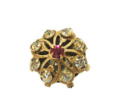 Antique Hatpin Red and Clear Rhinestone Flower picture