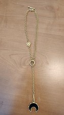 Vintage Karl Lagerfeld Runway Brushed Gold & Black Moon Lariat Necklace Signed picture