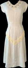 Darling Vintage 1950’s Hand Tailored Greige Cotton & Lace Dress Sz Small (5/7) picture