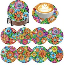 ijbnhd 8 Pcs Flowers Diamond Art Coasters with 3.9X3.9X0.5, picture