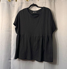 Zara Women's Black Cotton Knit Peplum Short Sleeve Top L picture