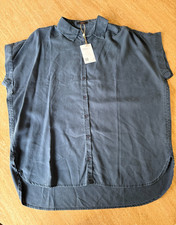 Quince Vintage Wash Tencel Camp Shirt Navy Short Sleeve Button Down Large NWT picture