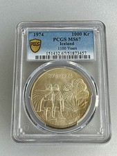 1974 Iceland 1000 Kronur Silver PCGS MS67 1100th Anniversary 1st Settlement picture
