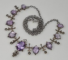 ANTIQUE AUSTRO-HUNGARIAN AMETHYST PEARL FILIGREE SILVER NECKLACE C.1890 picture