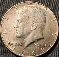 1969-D Kennedy Half Dollar 50C Business Strike Denver Mint 40% Silver Toning picture