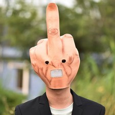 Vertical Middle Finger Latex Mask Halloween Prank Funny Costume Party New Prop picture
