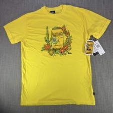 Quiksilver Pacifico Shirt Mens Large Yellow Beer Can Tropical Graphic Tee Surf picture