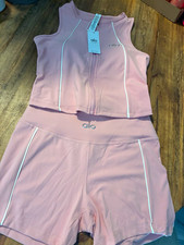 Alo Yoga Women’s Pink 2-Piece Athleisure Set Zip Vest Shorts Size S MLXL picture