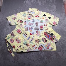 Vtg 90s Nick & Nora Pajama Set Unisex XL Yellow Cotton Las Vegas Casino Cotton picture