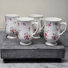 VTG Royal Victoria English Garden Fine Bone China Footed Mugs Gold Trim Set of 4 picture
