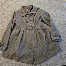 Forever Twenty One Womens Grey Houndstooth Long Sleeve Peplum Pea Coat-  Medium picture