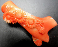 Gorgeous Genuine Carved Coral Flowers Vintage Pendant Slide Obidome picture