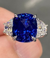 6.00 Ct Certified Cushion Shape Natural Blue Diamond Ring VVS1 White Gold Finish picture