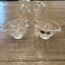 Pair Of Sklo Bohemia Czech Hand Cut Crystal Swan Bohemian Valentine's Day Gift picture