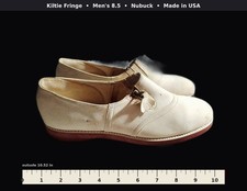Vintage Deadstock Cream Nubuck Kiltie Fringe Zip Shoes Mens 8.5 USA picture