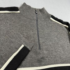 Meister Sport Collection Wool Blend Quarter Zip Sweater Grey Black Stripe XL picture
