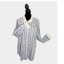 Torrid Lizzie Studio Poplin Button Up Shirt Blue Staggered Stripe Plus Size 2 2X picture
