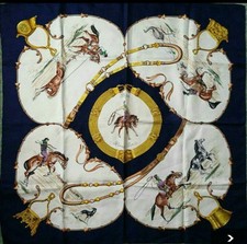 HERMES Carre 90 Silk Scarf La Grande Savane Navy Excellent picture
