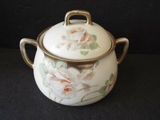 Antique Floral BAVARIA HAND PAINTED ROSES GOLD GERMAN COVERED  BOWL Signed  picture
