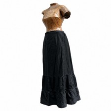 Antique Victorian 1890s Black Cotton Skirt 32 Inch Waist Tiered Ruffle Mourning picture