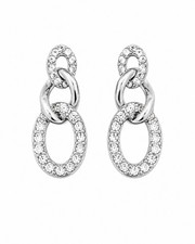 Silver Tone Crystal Link Drop Earrings Rhinestone Oval Dangle Elegant Jewelry picture