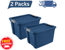 2 x Large Storage Bin, 20 Gallon Plastic Storage Container with Latch Lid, Blue picture