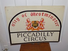 Vintage Picadilly Circus City of Westminster Metal Sign. picture