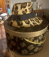 Vintage 1960s Adolfo Realites Women's Fur Fedora Hat Leopard Animal Print Bow picture